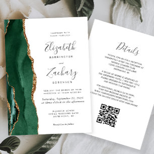 Smaragdgrüner Goldachat Weiß QR-Code Hochzeit Einladung