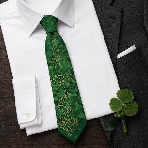 Smaragdgrüner goldener keltischer Knoten St. Patri Krawatte