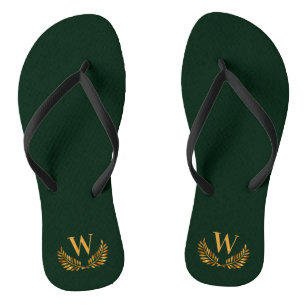 Smaragdgrüner goldener Lorbeerkranz Monogrammanfan Badesandalen