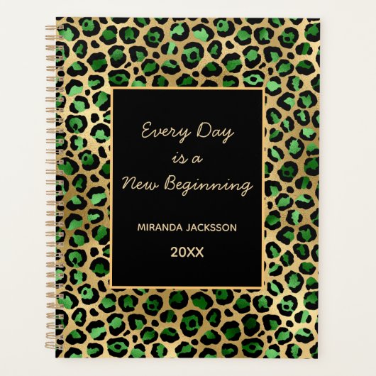 Smaragdgrüner Goldleopard motivierend 2026 Planer (Vorderseite)