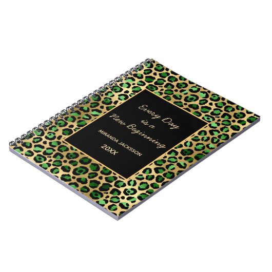 Smaragdgrüner Goldleopard motivierend Notizblock (Linke Seite)