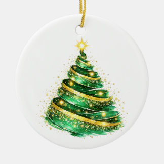 Smaragdgrüner Goldstrudel-Weihnachtsbaum Keramik Ornament
