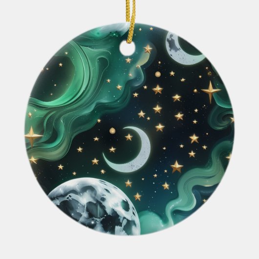 Smaragdgrüner himmlischer Mondphasen-Schmuck Keramik Ornament (Vorne)