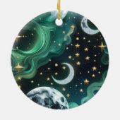 Smaragdgrüner himmlischer Mondphasen-Schmuck Keramik Ornament (Hinten)