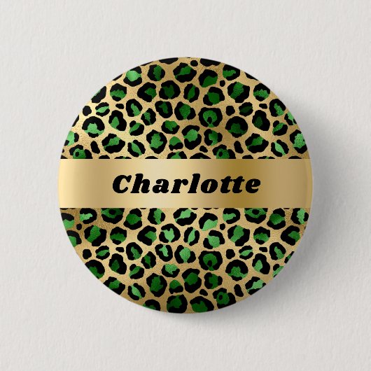 Smaragdgrüner Leopardenname Button (Vorderseite)