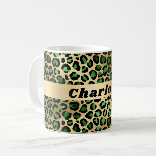 Smaragdgrüner Leopardenname Kaffeetasse (Vorderseite Links)
