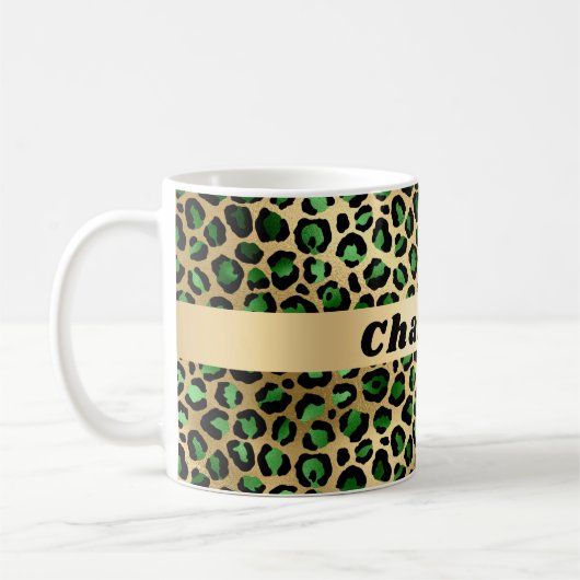 Smaragdgrüner Leopardenname Kaffeetasse (Links)