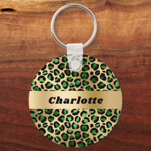 Smaragdgrüner Leopardenname Schlüsselanhänger (Vorderseite)