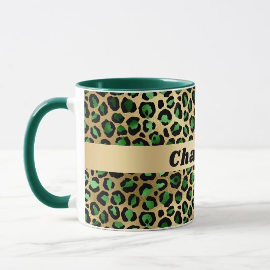 Smaragdgrüner Leopardenname Tasse (Links)