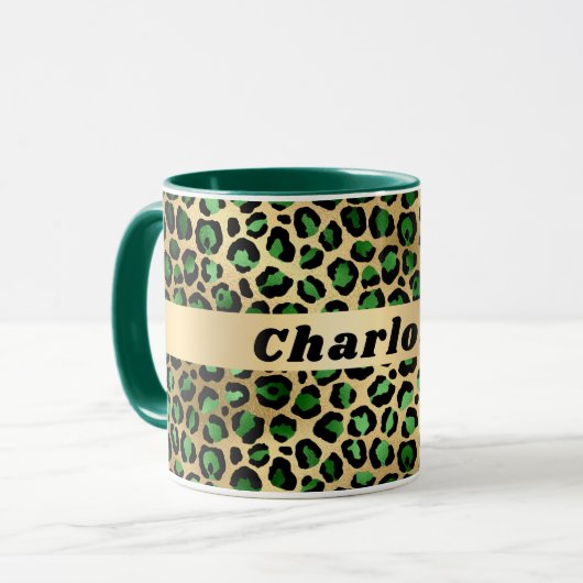 Smaragdgrüner Leopardenname Tasse (Vorderseite Links)