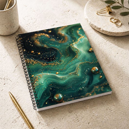 Smaragdgrüner Malachit Gold Glitter Designer Notizblock