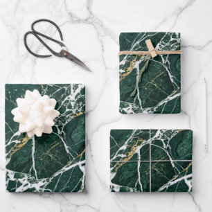 Smaragdgrüner Marmor Elegante Goldäderung Geschenk Geschenkpapier Set