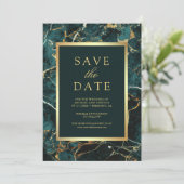 Smaragdgrüner Marmor Gold Foto Hochzeit Save The Date (Stehend Vorderseite)