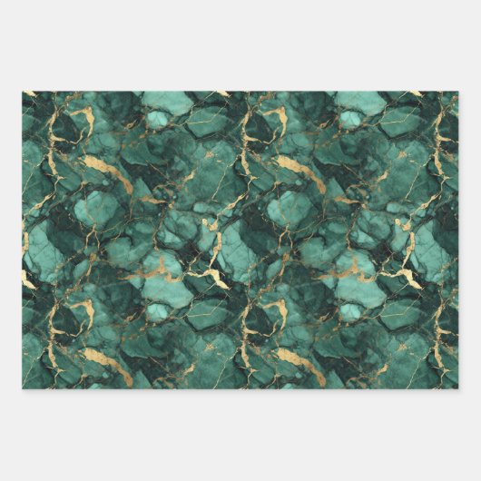 Smaragdgrüner Marmor mit Gold Geschenkpapier Set (Vorderseite 2)