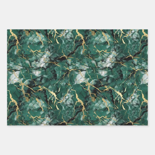 Smaragdgrüner Marmor mit Gold Geschenkpapier Set (Vorderseite)