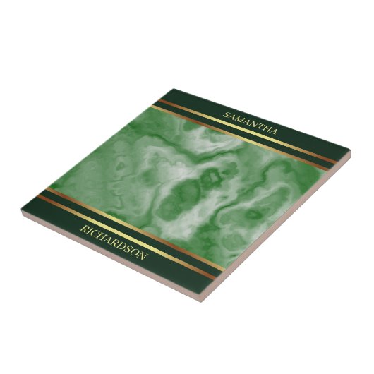 Smaragdgrüner Marmor und Goldstreifen Fliese (Seite)