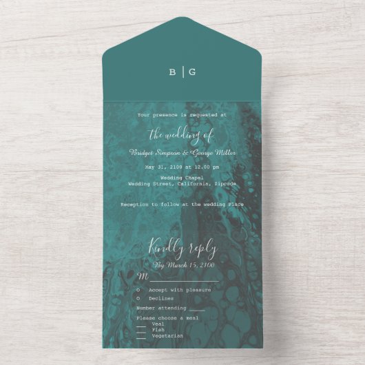 smaragdgrüner Meeresmarmor All In One Einladung (Innen Boden)