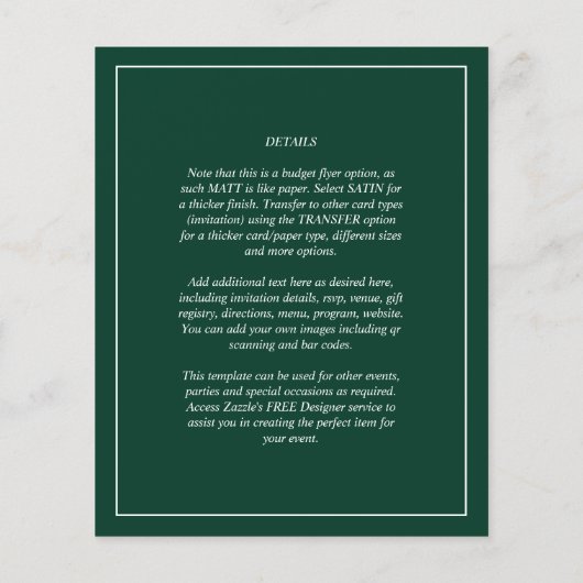 Smaragdgrüner, monochromer Text Flyer (Hinten)
