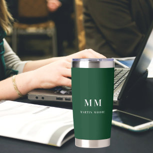 Smaragdgrüner Monogramm-Initialname Thermobecher