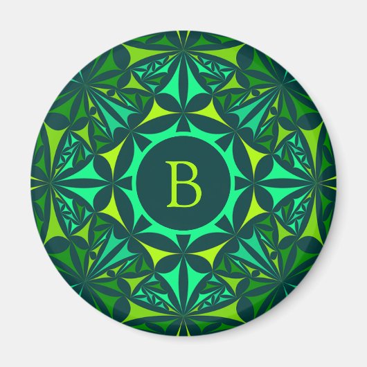 Smaragdgrüner Ornamental-Kaleidoskop-Monogramm Magnet (Vorne)