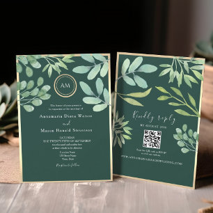 Smaragdgrüner QR-Code Hochzeit Einladung