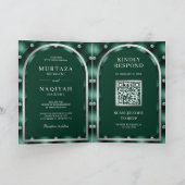Smaragdgrüner Quasten-QR-Code-Muslim-Hochzeit Einladung (Innenseite)