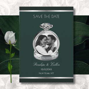 Smaragdgrüner silberner Verlobungsring Save-the-Da Save The Date