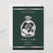 Smaragdgrüner silberner Verlobungsring Save-the-Da Save The Date (Vorderseite)