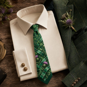 Smaragdgrüner Tartan-Karo-Irische Distel  Krawatte