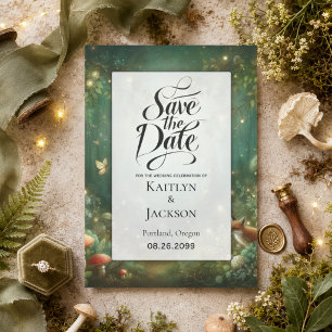 Smaragdgrüner verzauberter Wald Save The Date