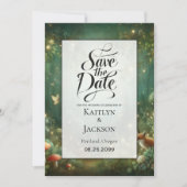 Smaragdgrüner verzauberter Wald Save The Date (Vorderseite)