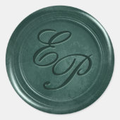 Smaragdgrüner Wachsaufkleber mit Initialen Runder Aufkleber (Vorderseite)