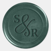 Smaragdgrüner Wachsaufkleber mit Initialen Runder Aufkleber (Vorderseite)