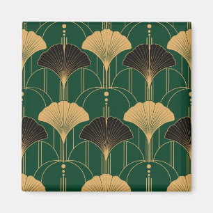 Smaragdgrünes Art Deco Ginkgo Fächer Muster Magnet