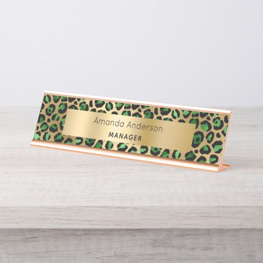Smaragdgrünes Blattmuster Schreibtischnamensplakette (Vorderseite )