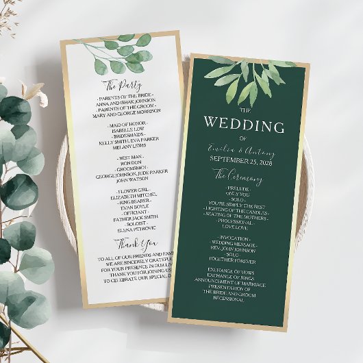 Smaragdgrünes Botanisches Hochzeitsprogramm Programm