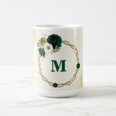 Smaragdgrünes Elfenbeingold-Blume-Monogramm Kaffeetasse (Mittel)
