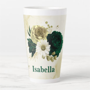 Smaragdgrünes Elfenbeingold-Blume-Monogramm Milchtasse