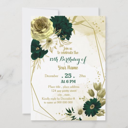 Smaragdgrünes Elfenbeingold geometrische Geburtsta Einladung (Vorderseite)