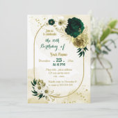 Smaragdgrünes Elfenbeingold geometrische Geburtsta Einladung (Stehend Vorderseite)