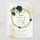 Smaragdgrünes Elfenbeingoldkranz-Brautparty Einladung (Vorderseite)