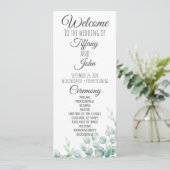 Smaragdgrünes Eukalyptus-Hochzeitsprogramm Einladung (Stehend Vorderseite)