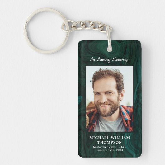 Smaragdgrünes Foto Begräbnisgebet Schlüsselanhänger (Vorderseite)