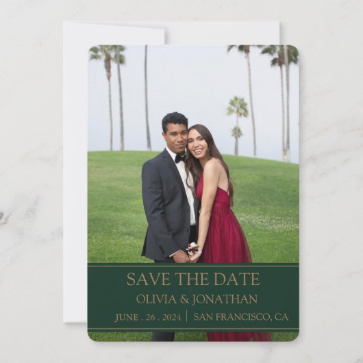 Smaragdgrünes Foto für Hochzeitsfeiern Save The Date (Vorderseite)
