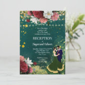 Smaragdgrünes Glitzer tanzend Paar Empfang Einladung (Stehend Vorderseite)