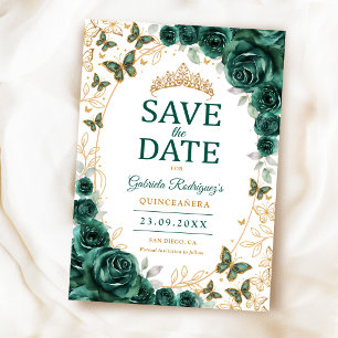 Smaragdgrünes Gold-Blumen-Quinceanera Save The Date