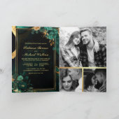 Smaragdgrünes Gold Blumenmarmor QR-Code Hochzeit Einladung (Innenseite)