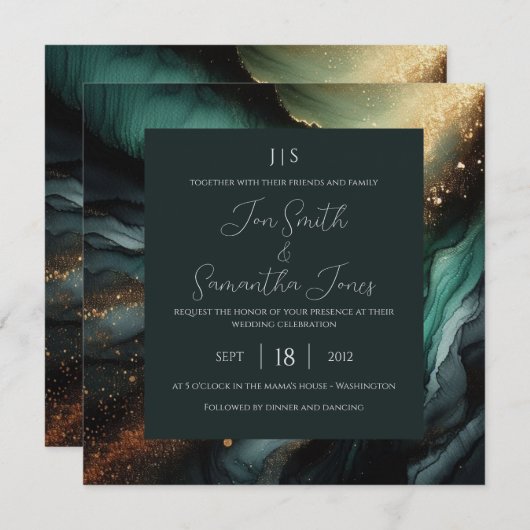 Smaragdgrünes Gold Einladung (Vorne/Hinten)