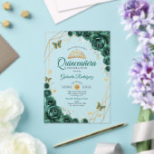 Smaragdgrünes Gold Floral Quinceanera 01 Acryleinladungen (In Situ (Hochzeit))