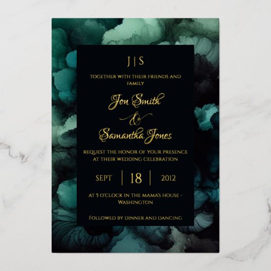 Smaragdgrünes Gold Folieneinladung (Vorderseite)